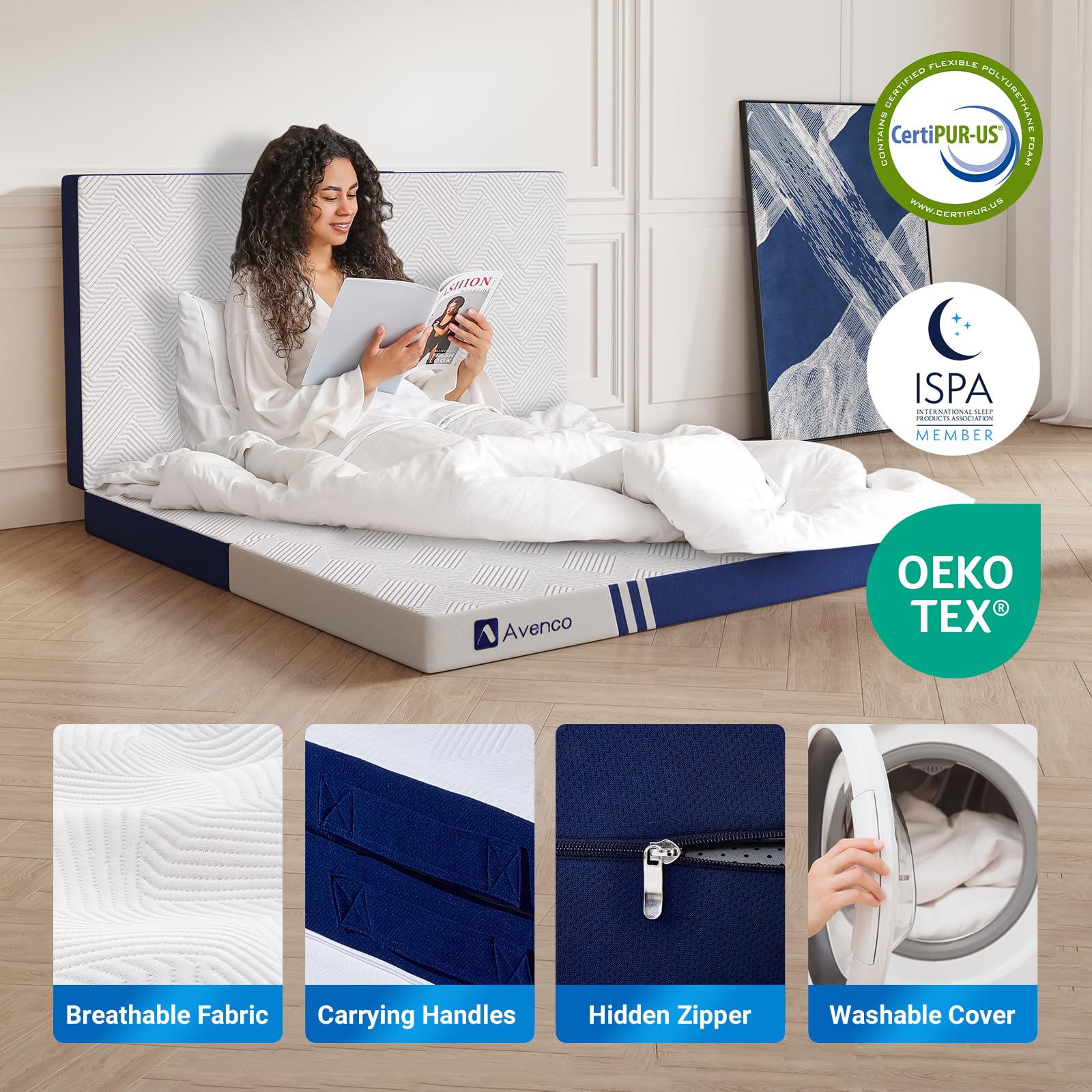 Avenco Folding Mattress Twin, Trifold Mattress 4 Inch Memory Foam For Guest Room/Caravan/Camping/Travel Mattress, Tri Folding Ma